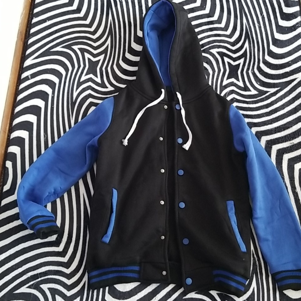 Blue and black hoodie